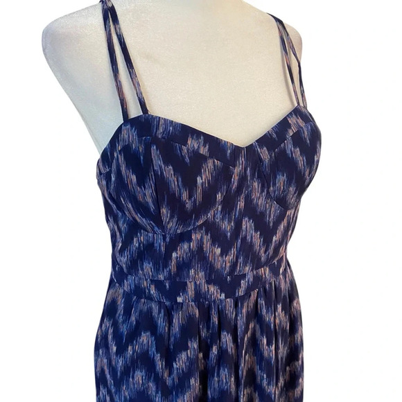 American Eagle Maxi Dress Size M Blue Purple Chevron Lined Smocked Back Party - Picture 9 of 13